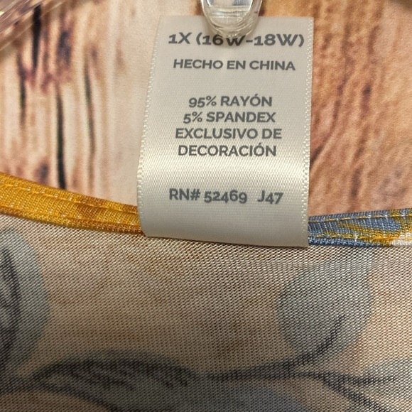 Women Terra & Sky 1X 16Wx18W Gold Floral Pullover Blouse with Elastic Waist NWT - Picture 10 of 10